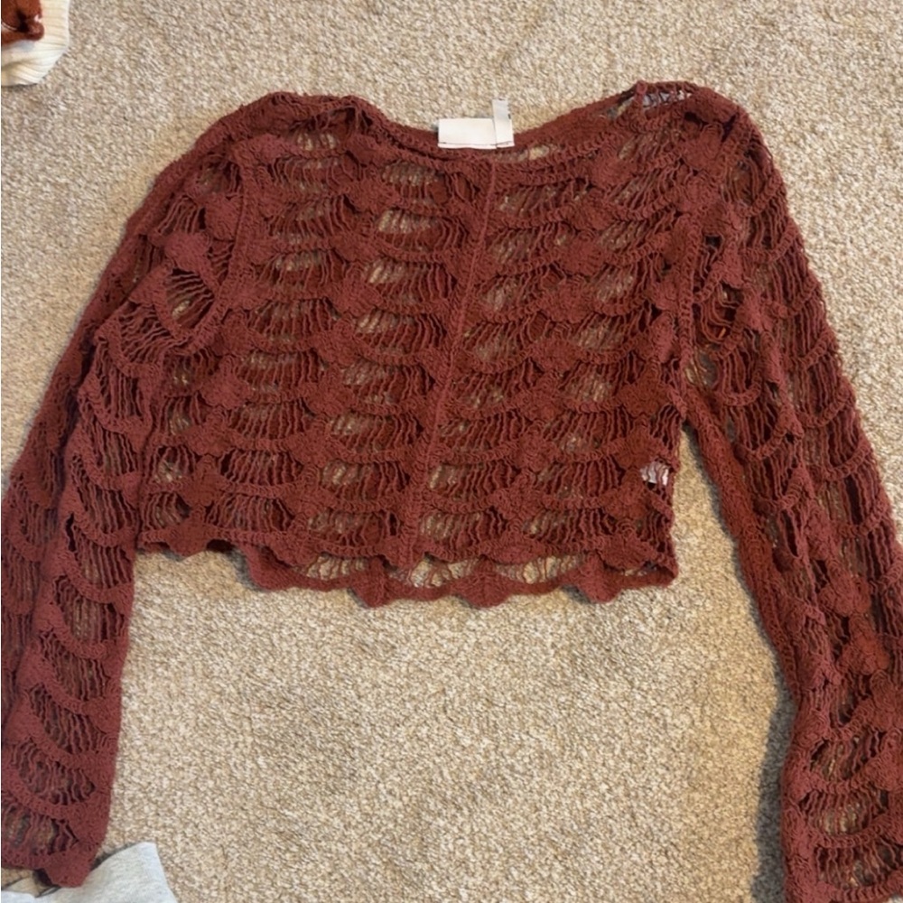 Altar'd State Brown Crochet Crop Top